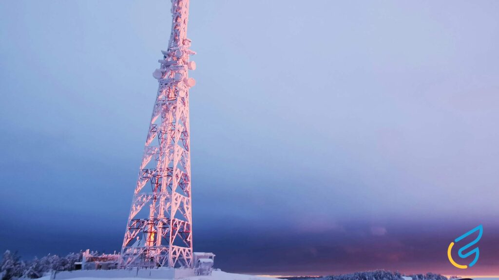 ice on a tower in golden hour