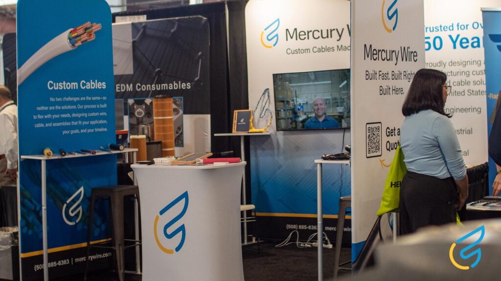 Trade show booth with custom cables.