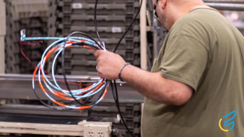 Man holding colorful wire bundles