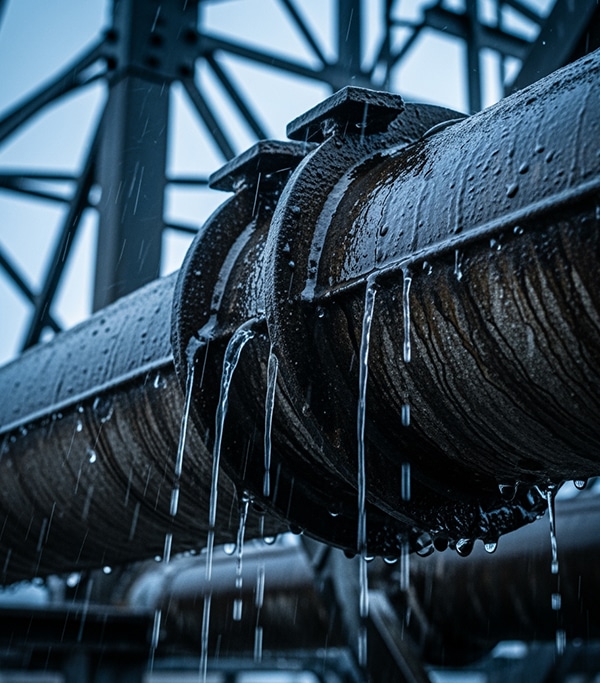 Water ingress on outdoor cable installation showing moisture risk that water-blocked obstruction lighting cable is engineered to prevent