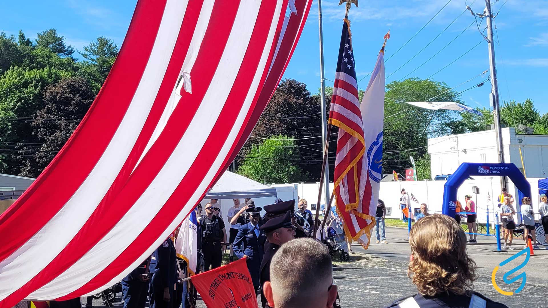Flags displayed at a ceremony.