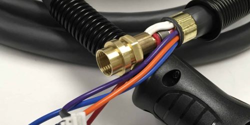 Wires connected to a metal fitting